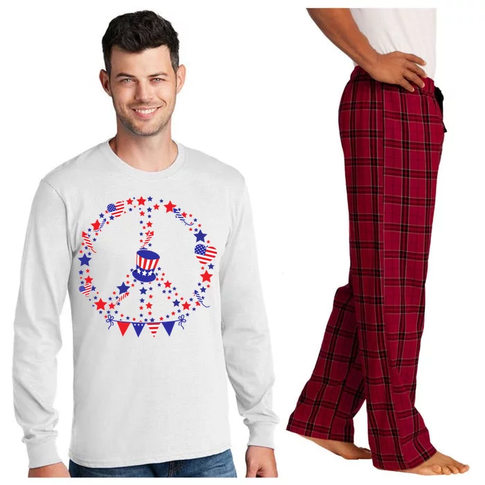 4th Of July Patriotic Peace Sign Long Sleeve Pajama Set