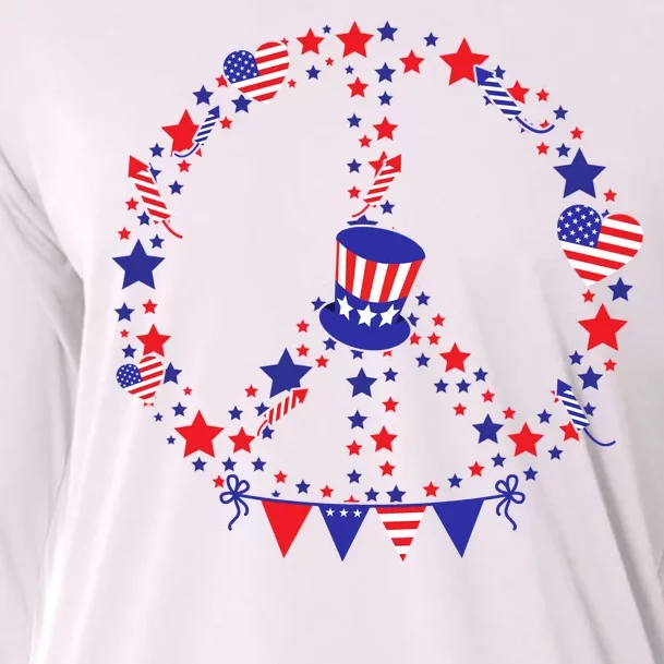 4th Of July Patriotic Peace Sign Cooling Performance Long Sleeve Crew