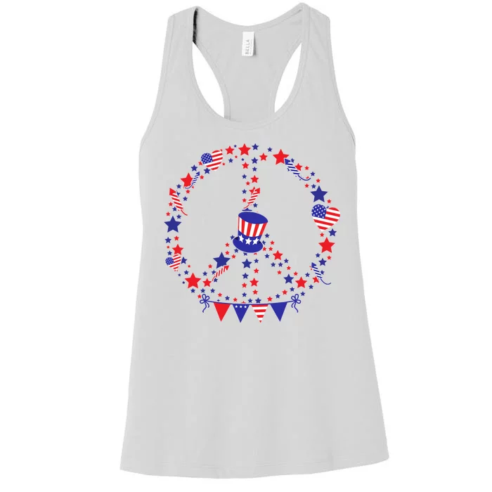 4th Of July Patriotic Peace Sign Women's Racerback Tank