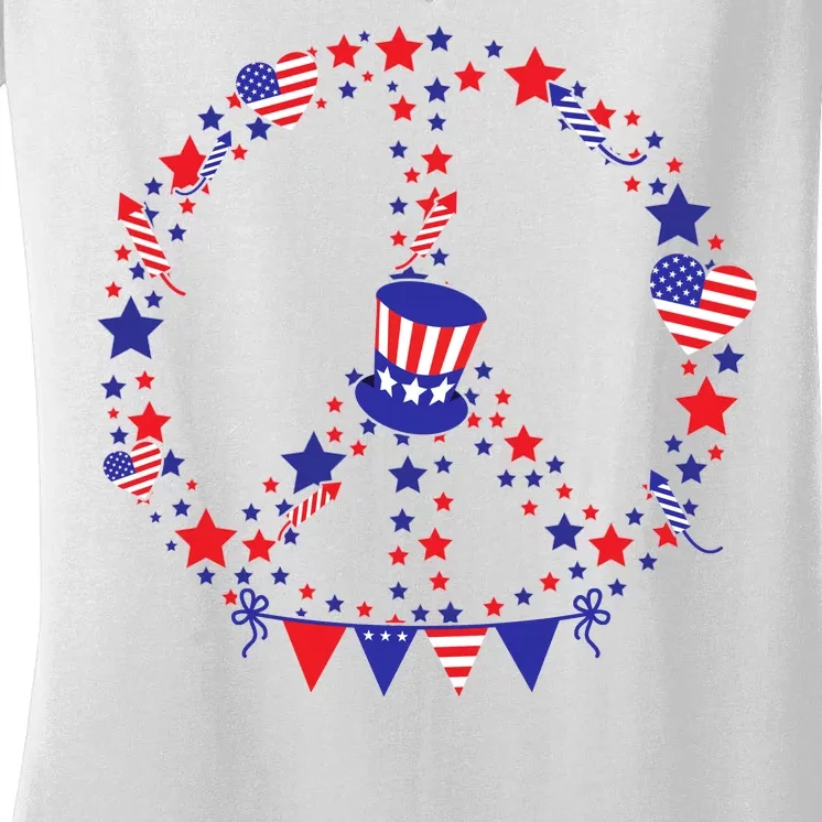 4th Of July Patriotic Peace Sign Women's V-Neck T-Shirt