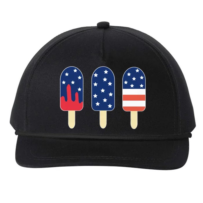 4th of July Popsicle Red White Blue American Flag Snapback Five-Panel Rope Hat