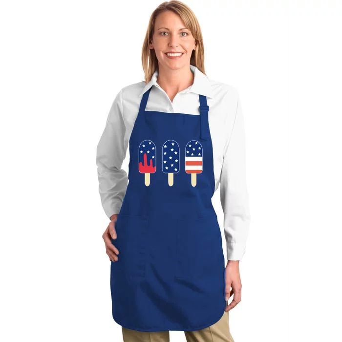 4th of July Popsicle Red White Blue American Flag Full-Length Apron With Pocket