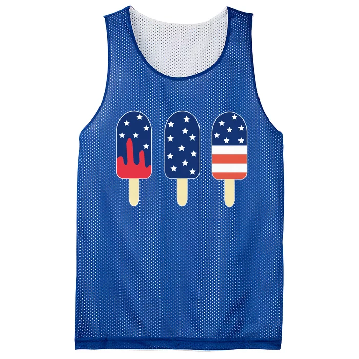 4th of July Popsicle Red White Blue American Flag Mesh Reversible Basketball Jersey Tank