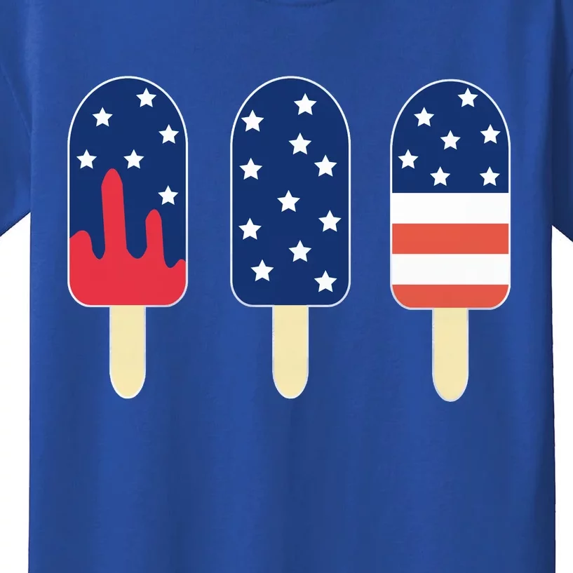 4th of July Popsicle Red White Blue American Flag Kids T-Shirt