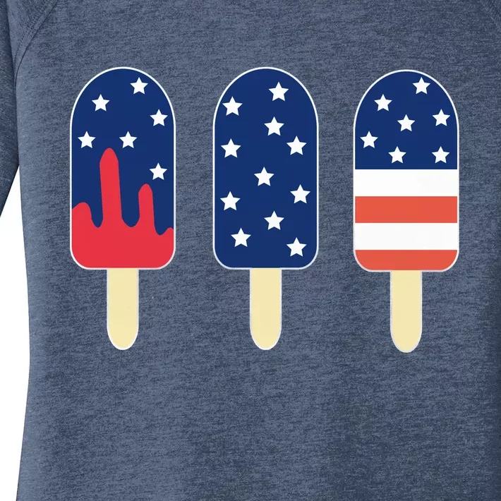 4th of July Popsicle Red White Blue American Flag Women's Perfect Tri Tunic Long Sleeve Shirt