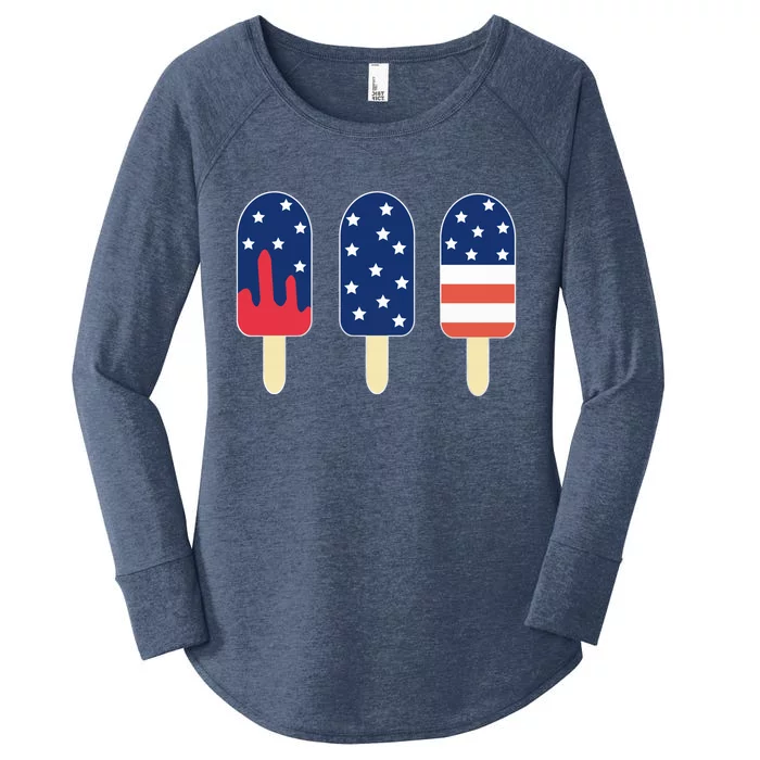 4th of July Popsicle Red White Blue American Flag Women's Perfect Tri Tunic Long Sleeve Shirt