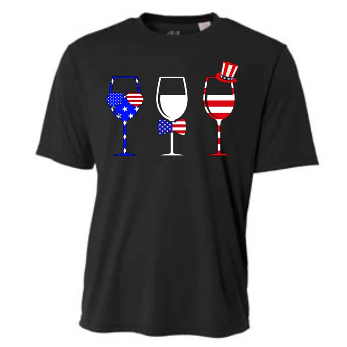 4th Of July Red White Blue Wine USA Glasses Cooling Performance Crew T-Shirt