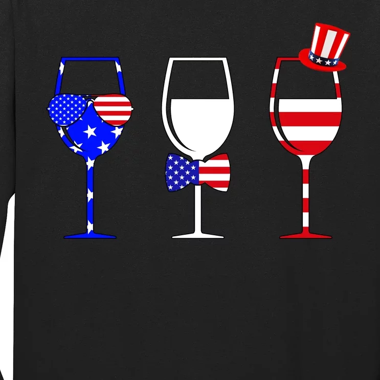 4th Of July Red White Blue Wine USA Glasses Long Sleeve Shirt