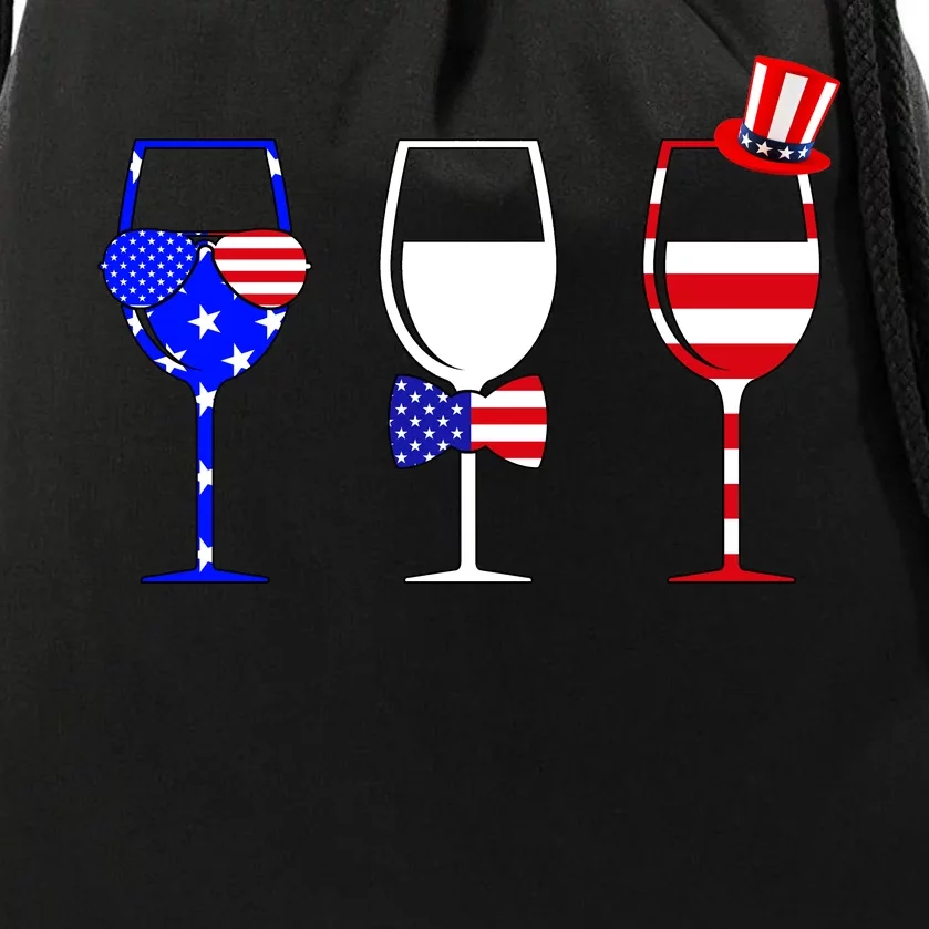 4th Of July Red White Blue Wine USA Glasses Drawstring Bag