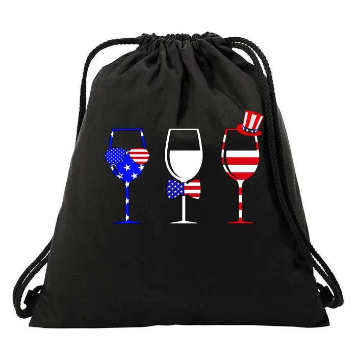 4th Of July Red White Blue Wine USA Glasses Drawstring Bag