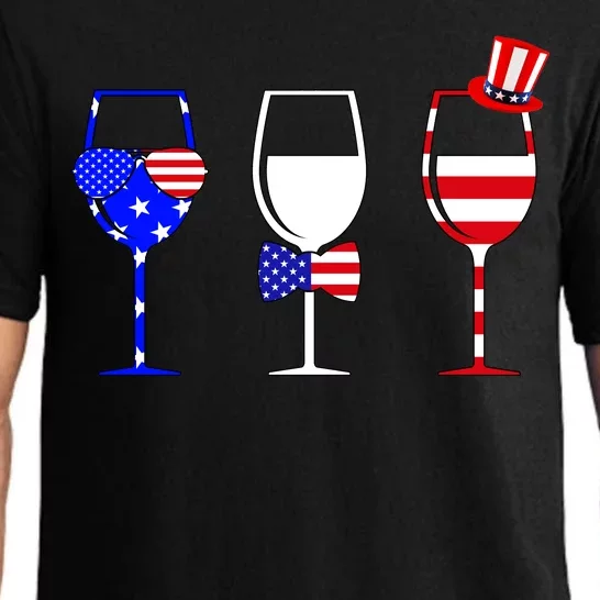 4th Of July Red White Blue Wine USA Glasses Pajama Set