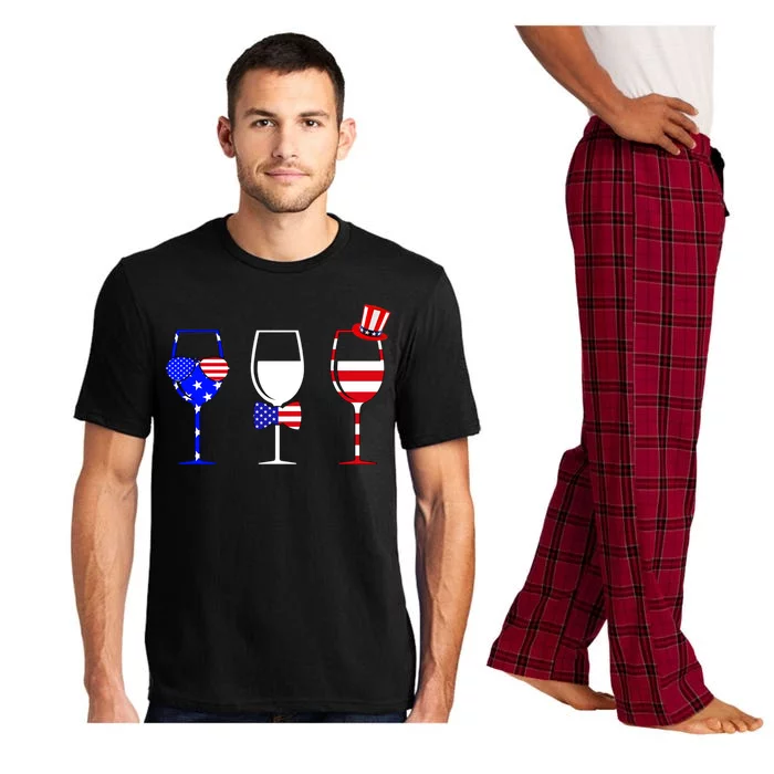 4th Of July Red White Blue Wine USA Glasses Pajama Set