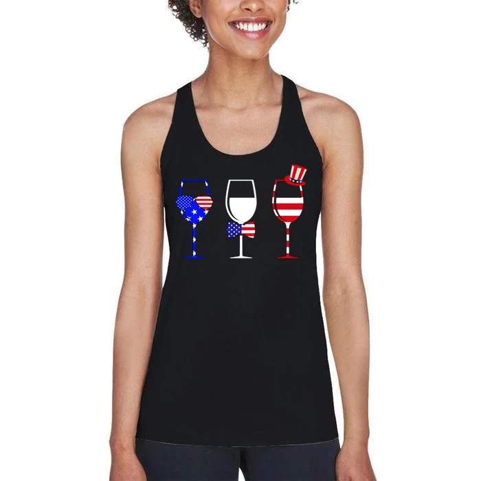 4th Of July Red White Blue Wine USA Glasses Women's Racerback Tank