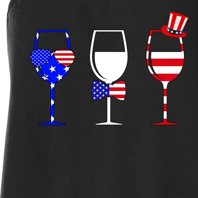 4th Of July Red White Blue Wine USA Glasses Women's Racerback Tank