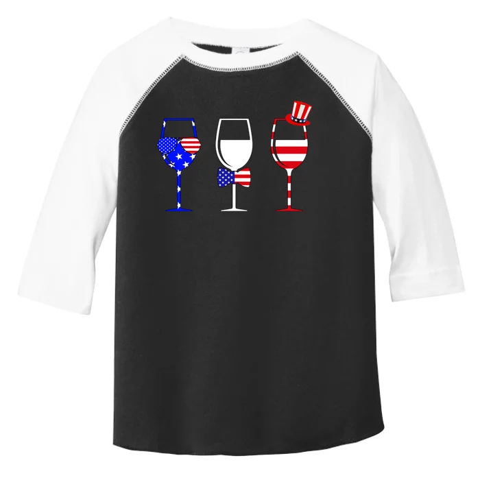 4th Of July Red White Blue Wine USA Glasses Toddler Fine Jersey T-Shirt