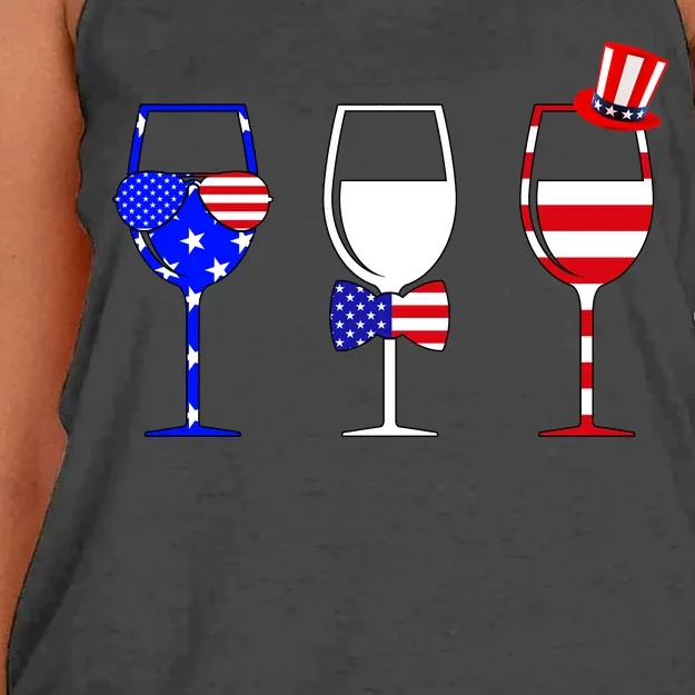 4th Of July Red White Blue Wine USA Glasses Women's Knotted Racerback Tank