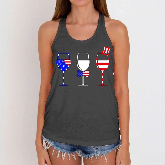 4th Of July Red White Blue Wine USA Glasses Women's Knotted Racerback Tank