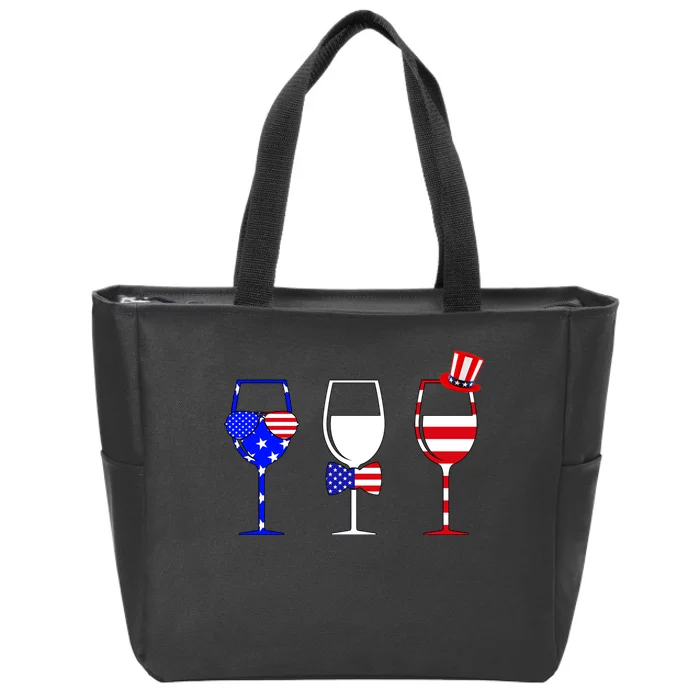 4th Of July Red White Blue Wine USA Glasses Zip Tote Bag