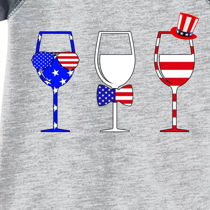 4th Of July Red White Blue Wine USA Glasses Infant Baby Jersey Bodysuit