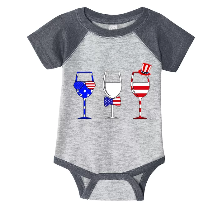 4th Of July Red White Blue Wine USA Glasses Infant Baby Jersey Bodysuit