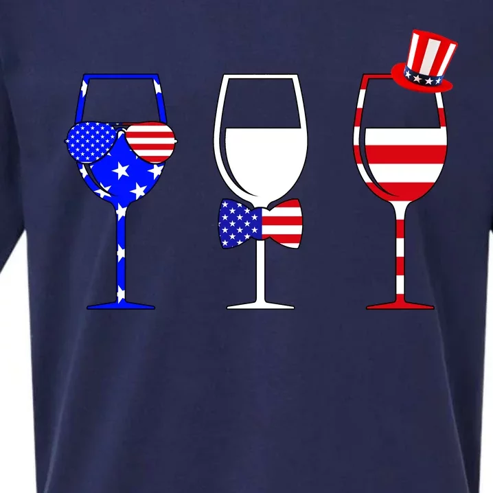 4th Of July Red White Blue Wine USA Glasses Sueded Cloud Jersey T-Shirt