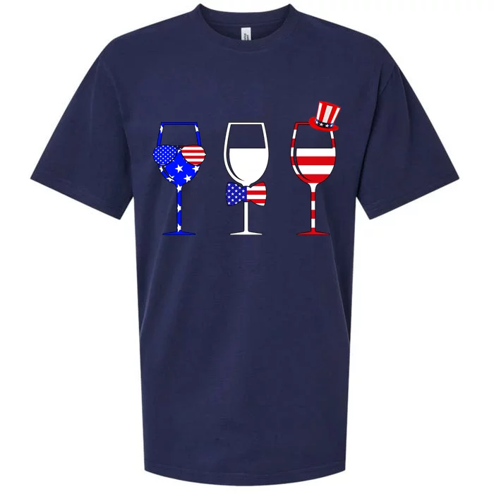 4th Of July Red White Blue Wine USA Glasses Sueded Cloud Jersey T-Shirt