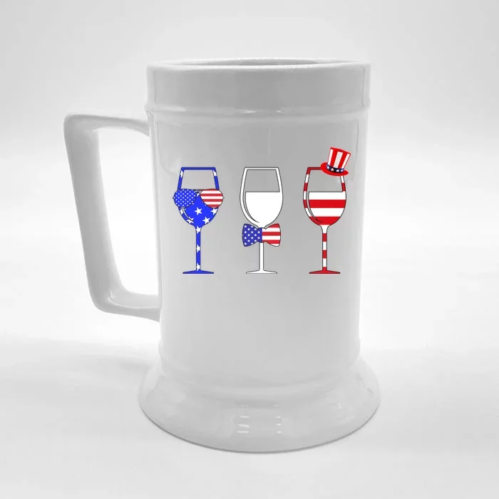 4th Of July Red White Blue Wine USA Glasses Front & Back Beer Stein