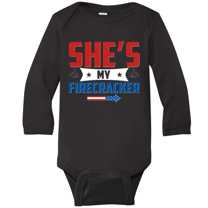 4th of July She's My Firecracker Matching Shirt Baby Long Sleeve Bodysuit