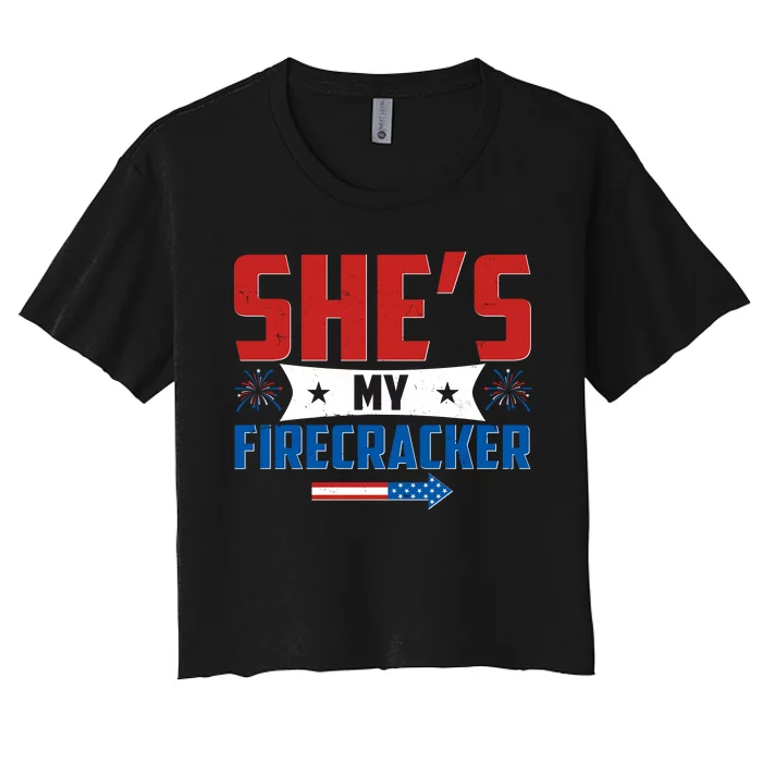 4th of July She's My Firecracker Matching Shirt Women's Crop Top Tee