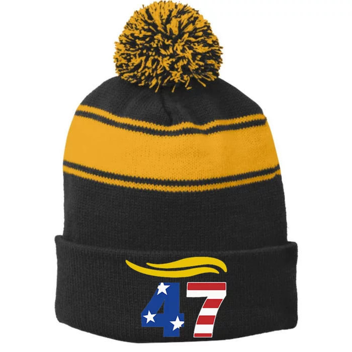 47 Trump Hair Stripe Pom Pom Beanie