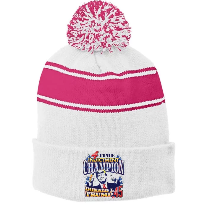 4 Time Indictment Champion Donald Trump 45 Stripe Pom Pom Beanie