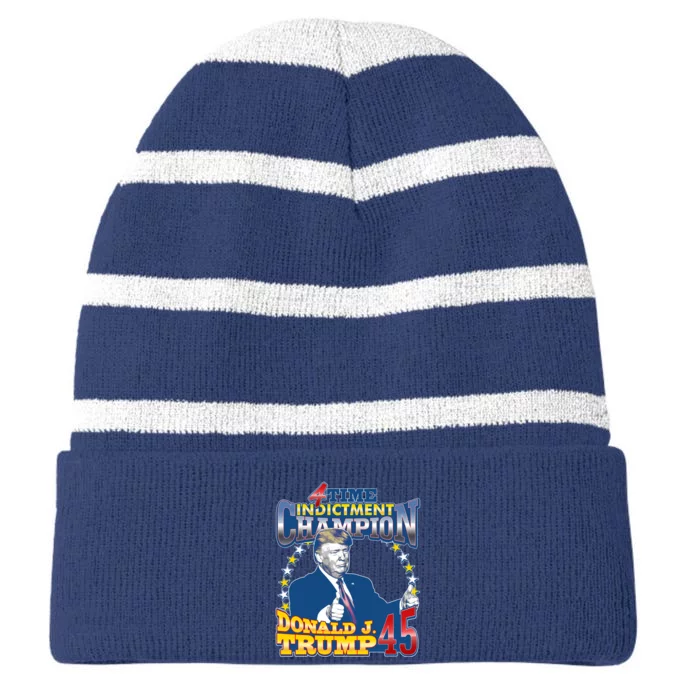 4 Time Indictment Champion Donald Trump 45 Striped Beanie with Solid Band