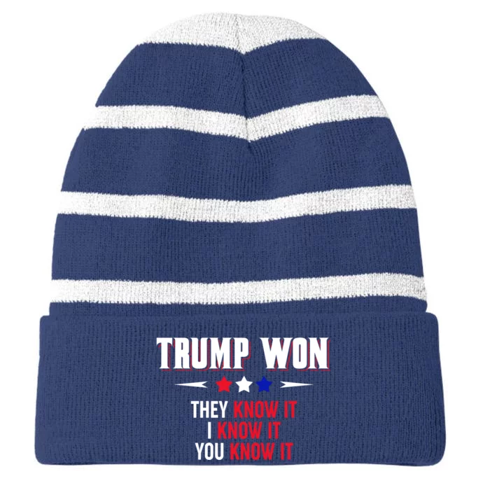 4546 Trump Won They Know It I Know It You Know It Striped Beanie with Solid Band