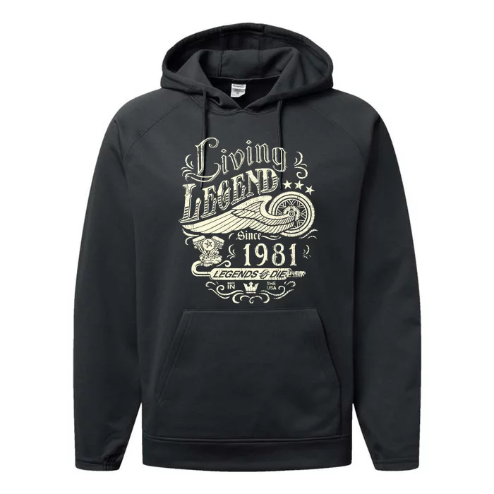 42nd vintage Birthday 42 Living Legend Never Die 1981 Birthday Performance Fleece Hoodie