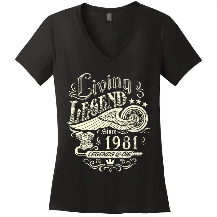 42nd vintage Birthday 42 Living Legend Never Die 1981 Birthday Women's V-Neck T-Shirt