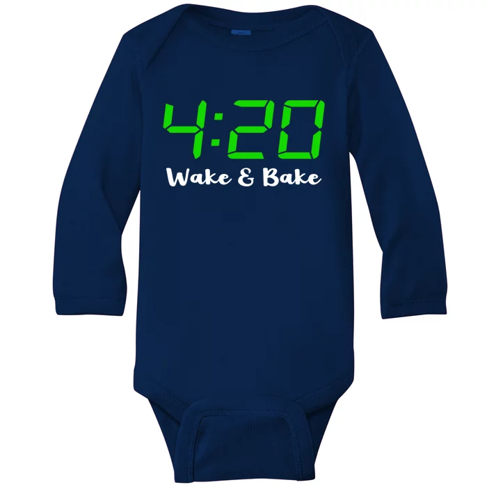 420 Wake And Bake Funny Marijuana Stoner Gift Baby Long Sleeve Bodysuit