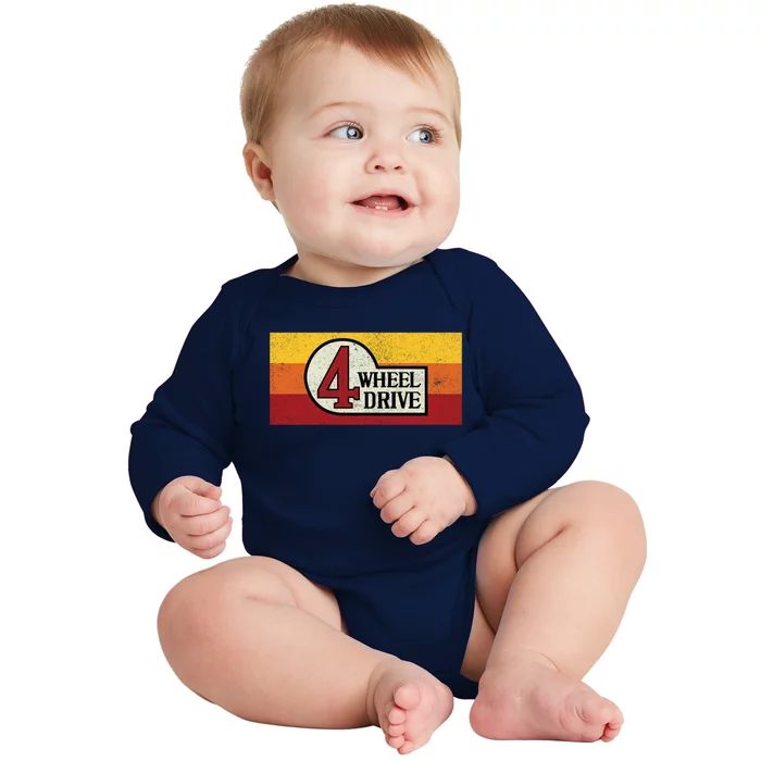 4 Wheel Drive Vintage 4x4 Overland Emblem With Stripes 4wd Funny Gift Baby Long Sleeve Bodysuit