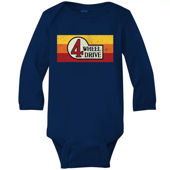 4 Wheel Drive Vintage 4x4 Overland Emblem With Stripes 4wd Funny Gift Baby Long Sleeve Bodysuit