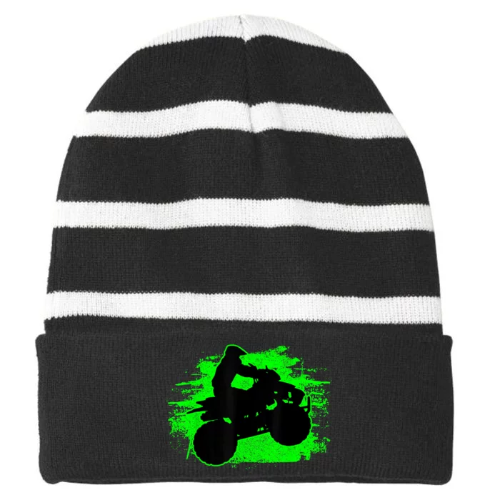 4 Wheeler Quad Bike ATV Riding Gift Men Striped Beanie with Solid Band