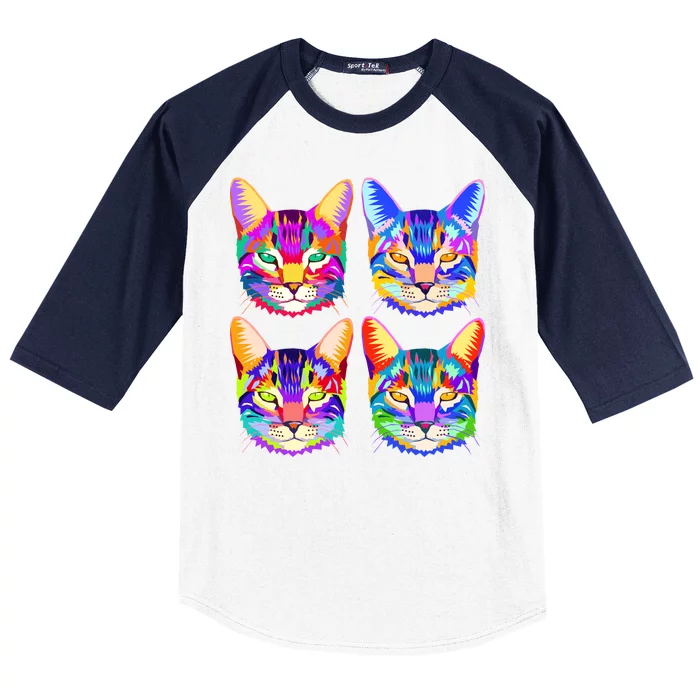 4X Cats - Colorful Portrait Baseball Sleeve Shirt