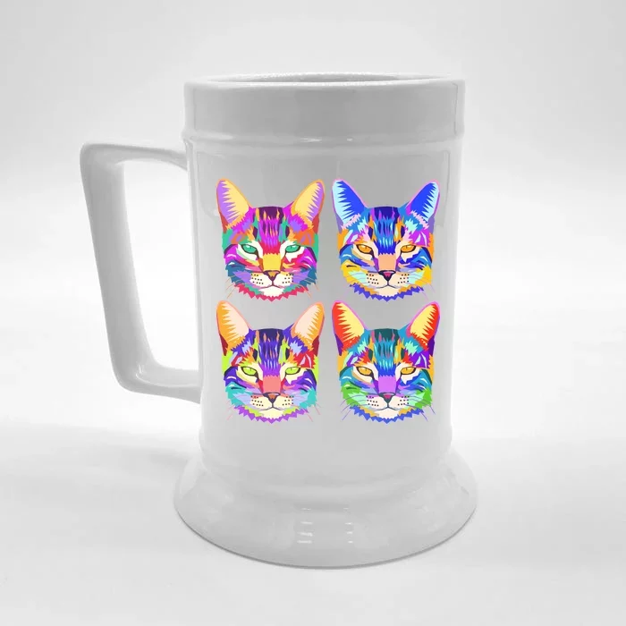 4X Cats - Colorful Portrait Front & Back Beer Stein