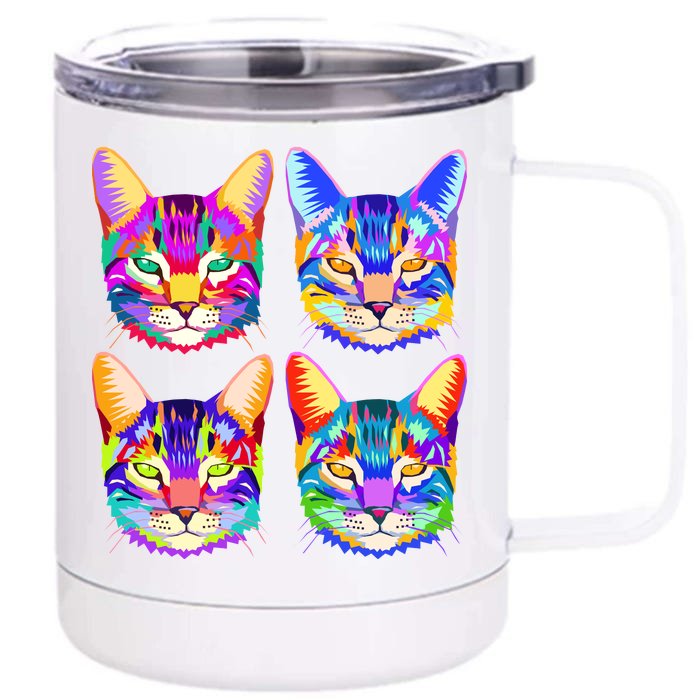 4X Cats - Colorful Portrait Front & Back 12oz Stainless Steel Tumbler Cup