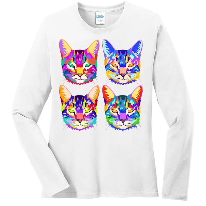 4X Cats - Colorful Portrait Ladies Long Sleeve Shirt