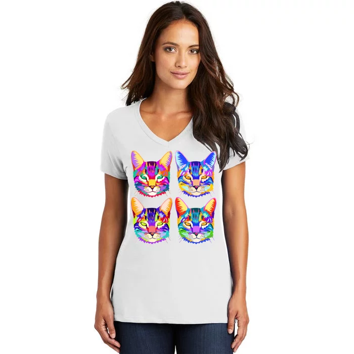 4X Cats - Colorful Portrait Women's V-Neck T-Shirt