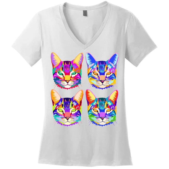 4X Cats - Colorful Portrait Women's V-Neck T-Shirt