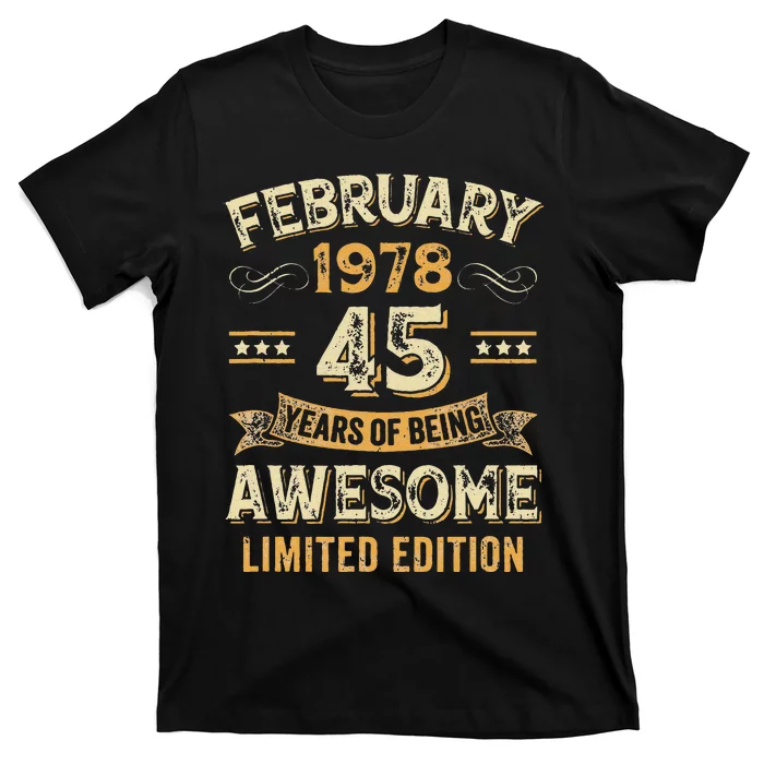 45 Years Awesome Vintage February 1978 45Th Birthday T-Shirt