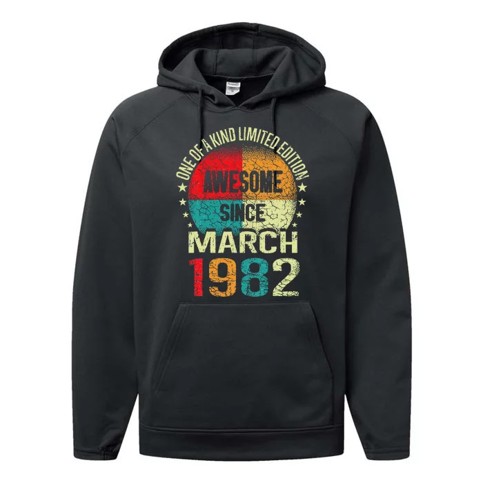 41 Year Awesome Since March 1982 Vintage 41st Birthday Gifts Performance Fleece Hoodie