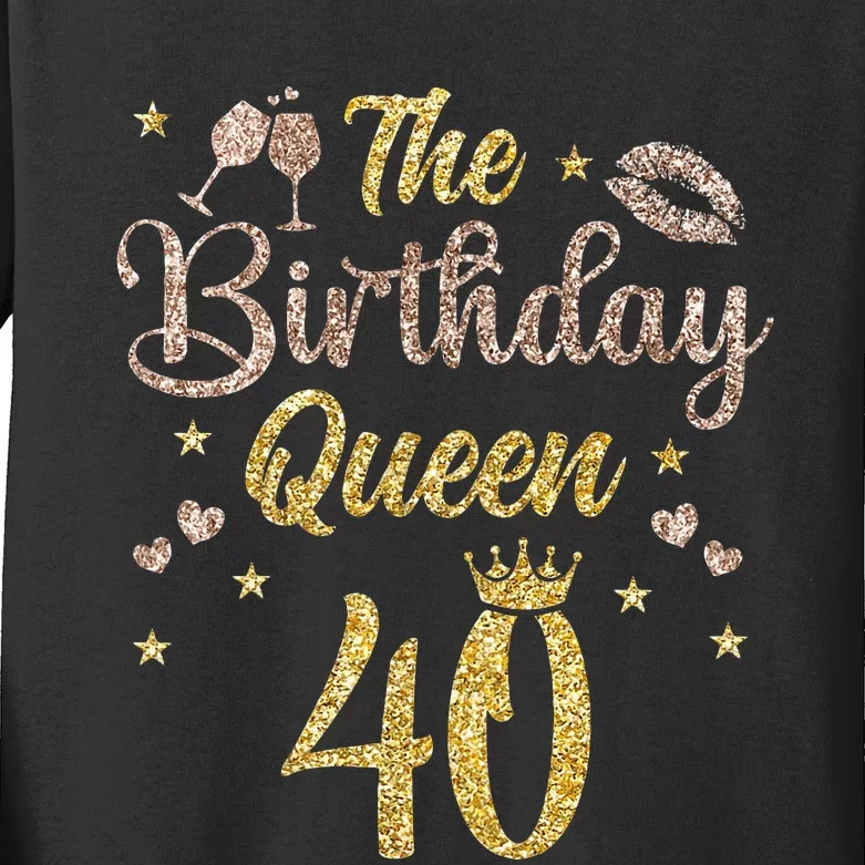 40 Years Bday Queen 40th Birthday Queen Forty Kids Long Sleeve Shirt