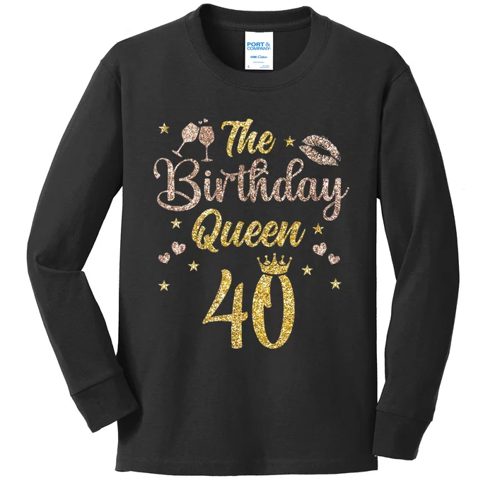 40 Years Bday Queen 40th Birthday Queen Forty Kids Long Sleeve Shirt