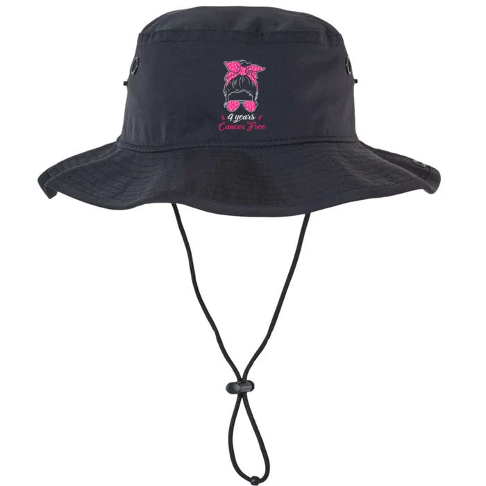 4 Years Cancer Free Breast Cancer Awareness Messy Bun Girl Legacy Cool Fit Booney Bucket Hat